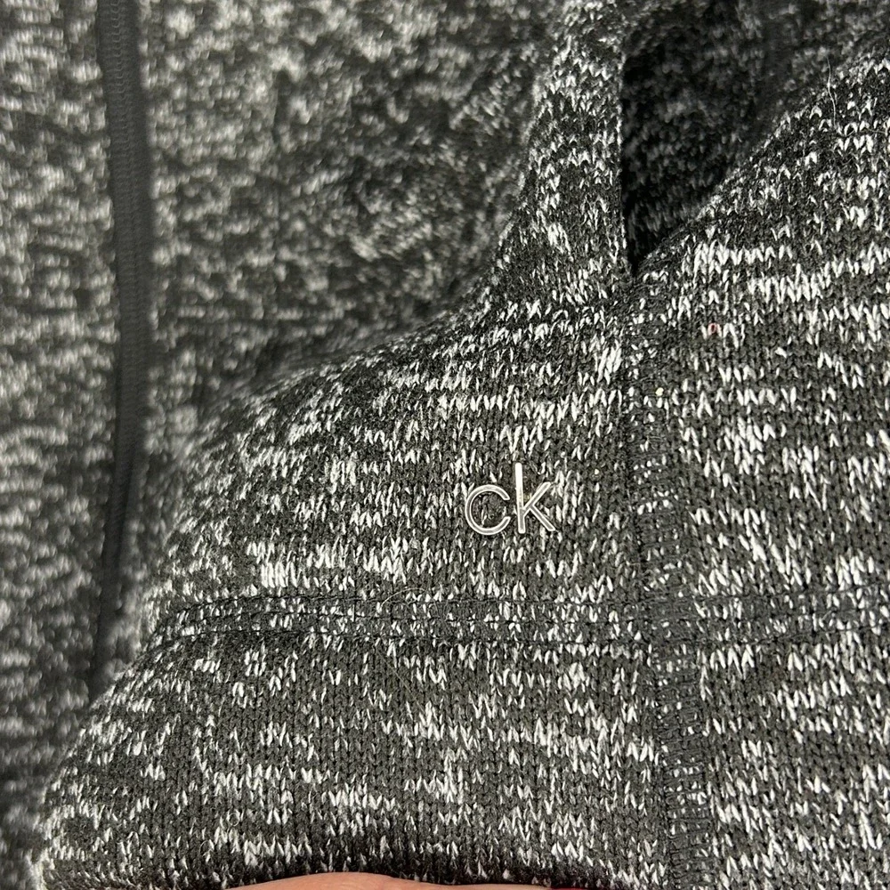 Calvin Klein Full Zip Marled Knit Sweater Jacket Black White M Athleisure Fall
